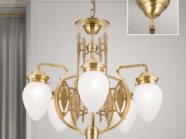 Chandelier BUDAPEST, 5-flames, bronze, with clear frosted glass