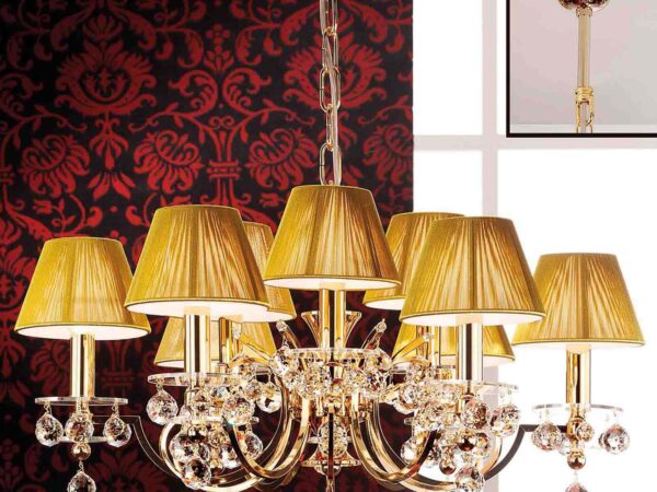 Ջահ KRISTALLDESIGN, 9 լամպ, ոսկեգույն, շամպայնագույն լուսամփոփներով<br>
